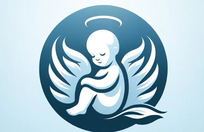 Classy angel baby icon symbolizing stillbirth, designed with soft shades of blue and white to evoke peace and remembrance