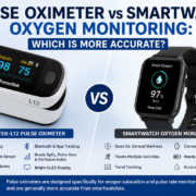 ToronTek-L12 pulse oximeter compared with smartwatch oxygen monitoring, highlighting accuracy, Bluetooth app connectivity, alarms, and blood oxygen saturation tracking.