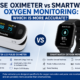 ToronTek-L12 pulse oximeter compared with smartwatch oxygen monitoring, highlighting accuracy, Bluetooth app connectivity, alarms, and blood oxygen saturation tracking.